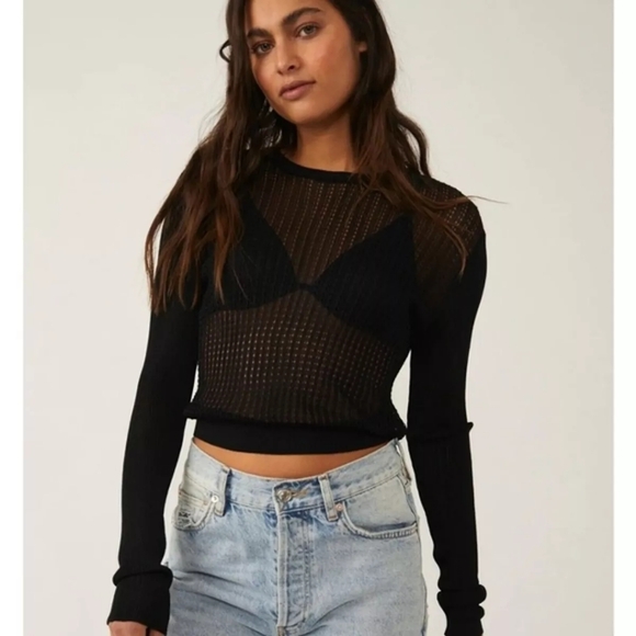 Free People H20 Crew Pull On See Through black Size L NWT - Picture 1 of 4